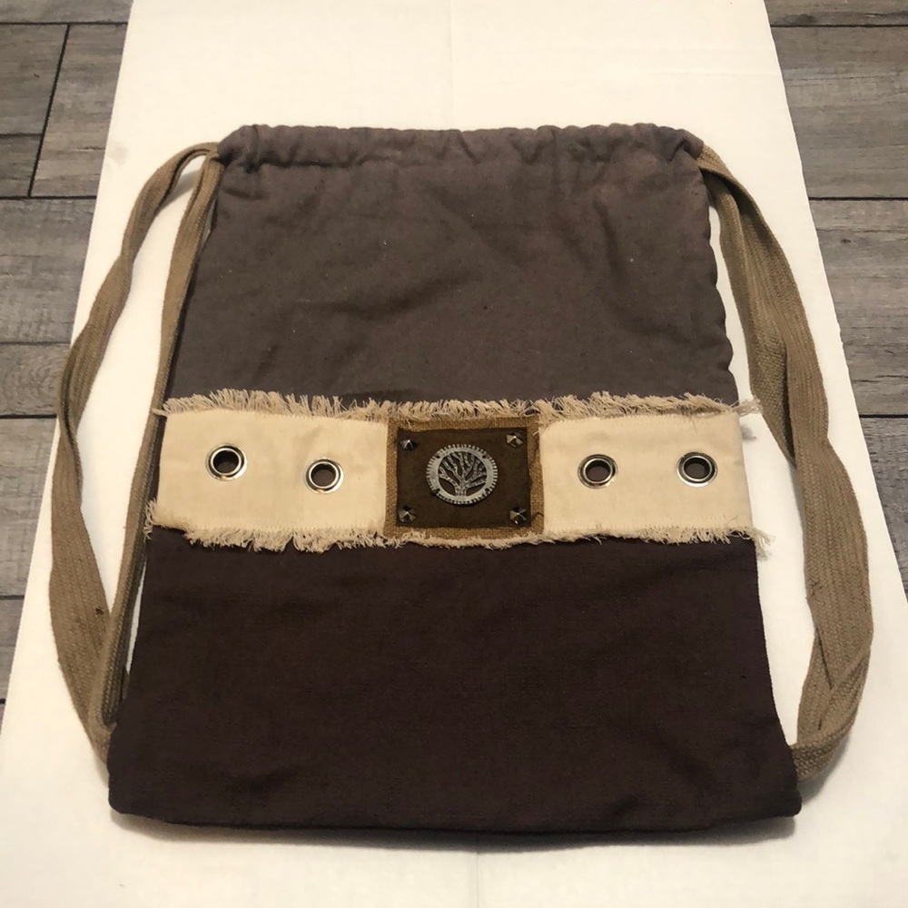 NWOT Vintage VO-HO back sack in flax cotton with tree of life & embellishments - Picture 1 of 9